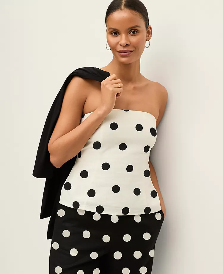 Dotted Strapless Linen Blend Top | Ann Taylor
