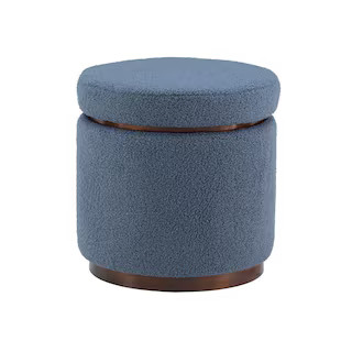 Linon Home Decor Savoy Blue Gray Sherpa Fabric Round 18 in. Storage Ottoman THD03668 - The Home D... | The Home Depot