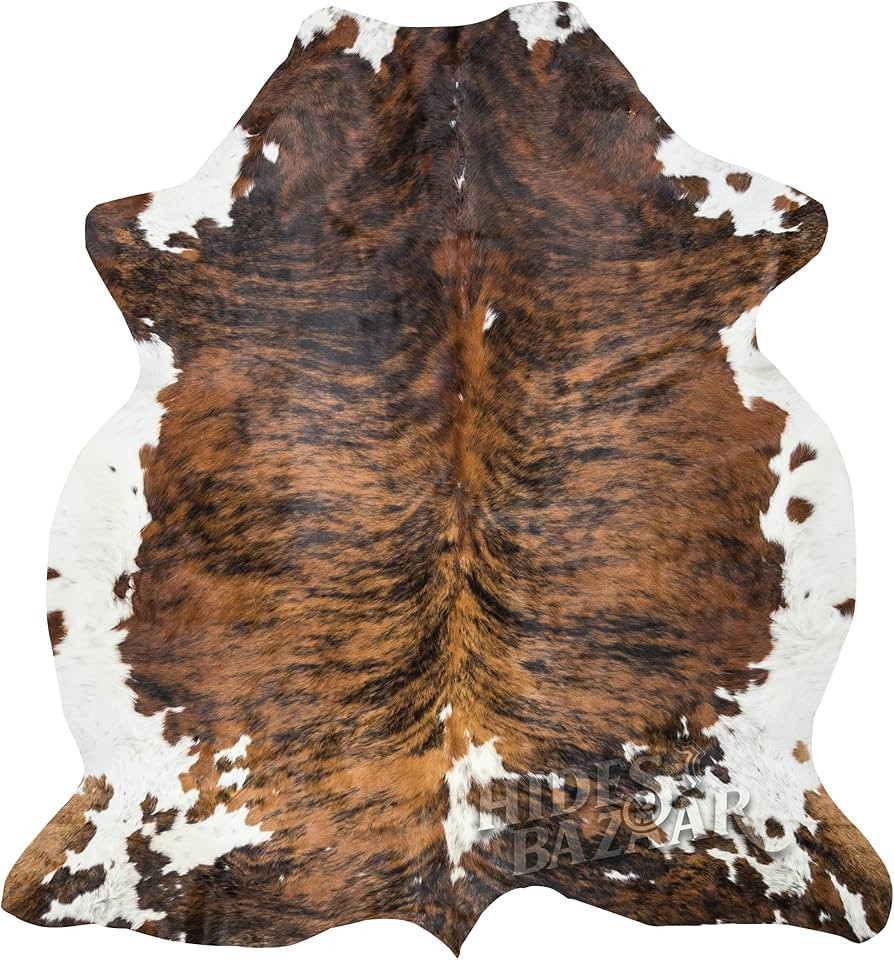 Brown Brindle Cowhide Rug Premium Cow Skin Rug with Unique Brown, Black & White Pattern - Natural... | Amazon (US)
