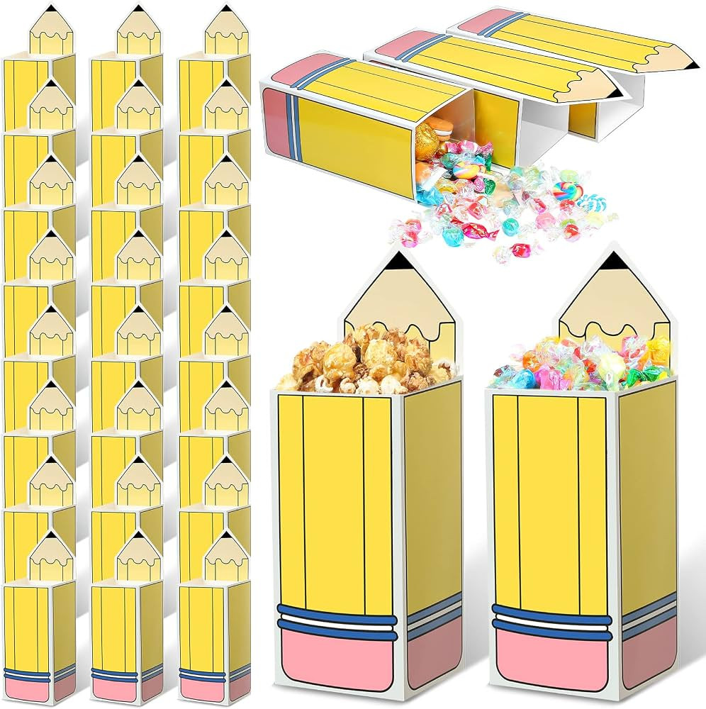 Harloon 24 Pcs Back to School Pencil Candy Boxes Popcorn Holders Bulk Teacher Gift Bags Party Fav... | Amazon (US)