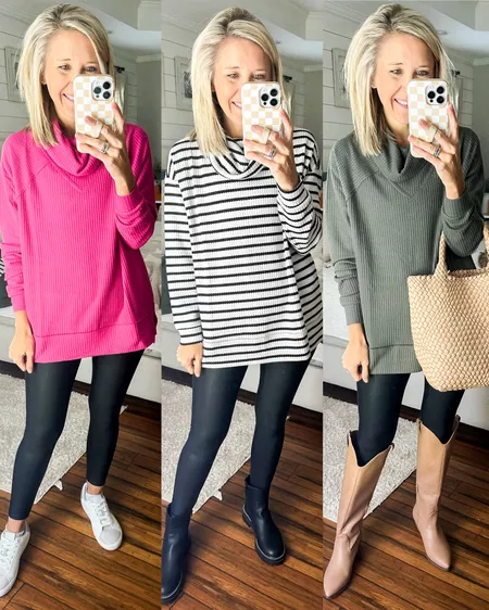 Time and Tru Cowl Neck Waffle Tunic, Faux Leather Leggings and Chelsea  Boots - Walmart Finds