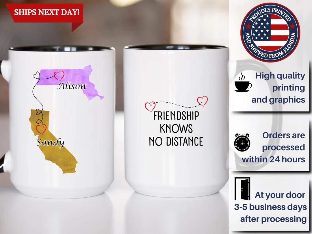 Personalized Custom Long Distance State to State Gift Mug for Best Friend, Long Distance Bestie G... | Etsy (US)