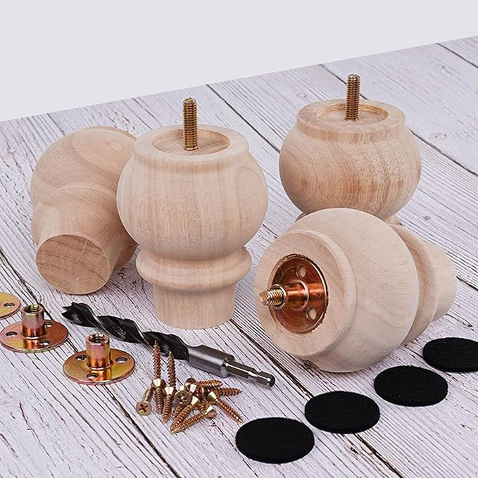 DWYL & LWYD 4 Inches Unfinished Wood Furniture Legs Set of 4,DIY Colors,Heavy Duty Rubber Wood Le... | Amazon (US)