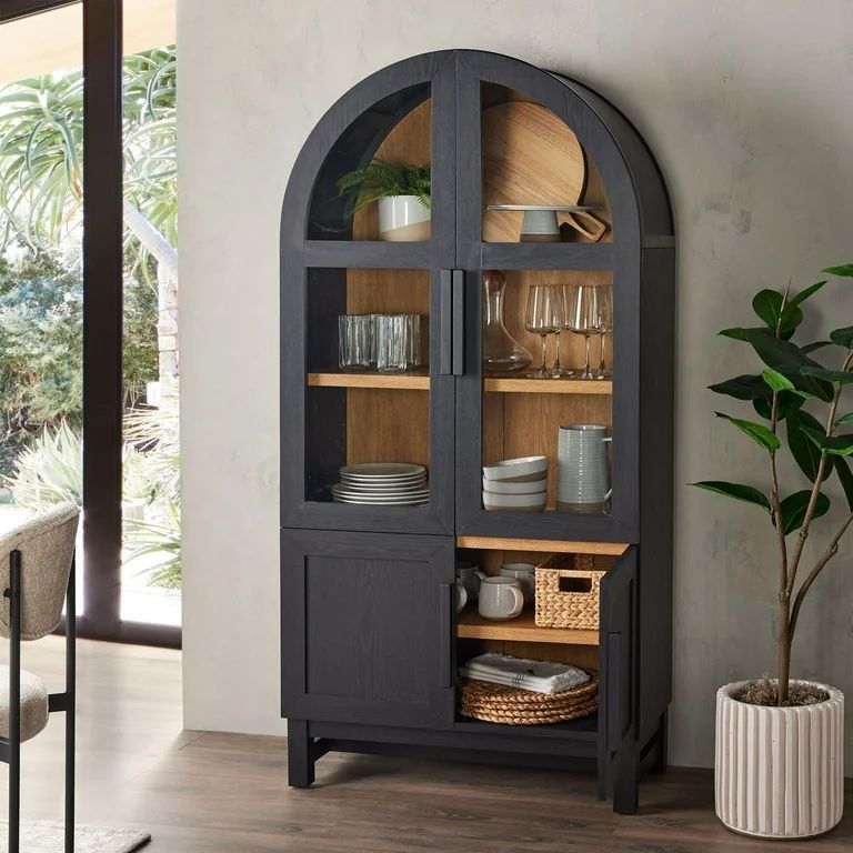 Better Homes & Gardens Juliet Kitchen Rounded Solid Wood Frame Arc Cabinet, Black Finish | Walmart (US)