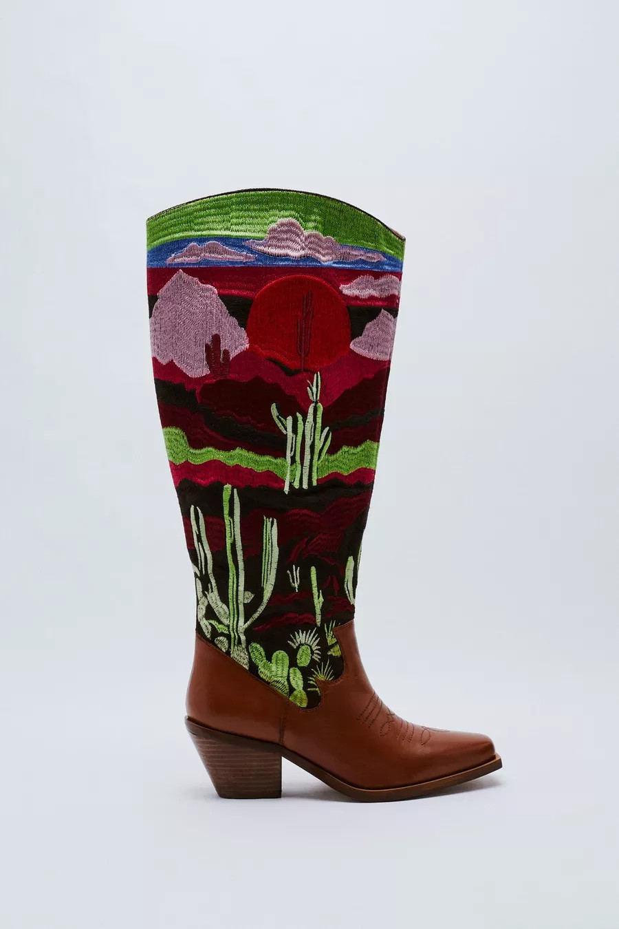 Leather Embroidered Landscape Print Cowboy Boots | Nasty Gal (US)