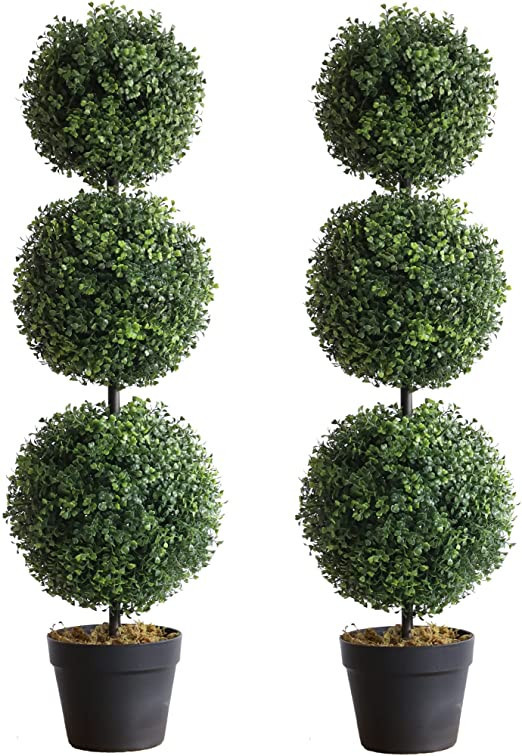momoplant (2 Pack Artificial Cypress Topiary Ball Tree -Triple Ball Boxwood- 37Inchs Triple Ball ... | Amazon (US)