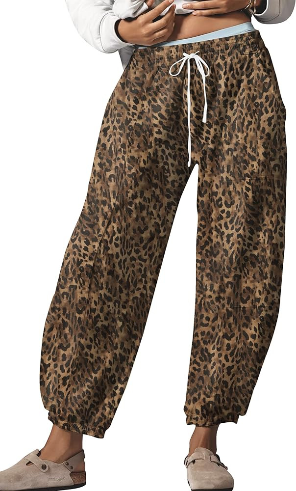 Ziesexy Leopard Pants Women Barrel Sweatpants Casual Baggy Cheetah Print Lounge Pants Drawstring ... | Amazon (US)
