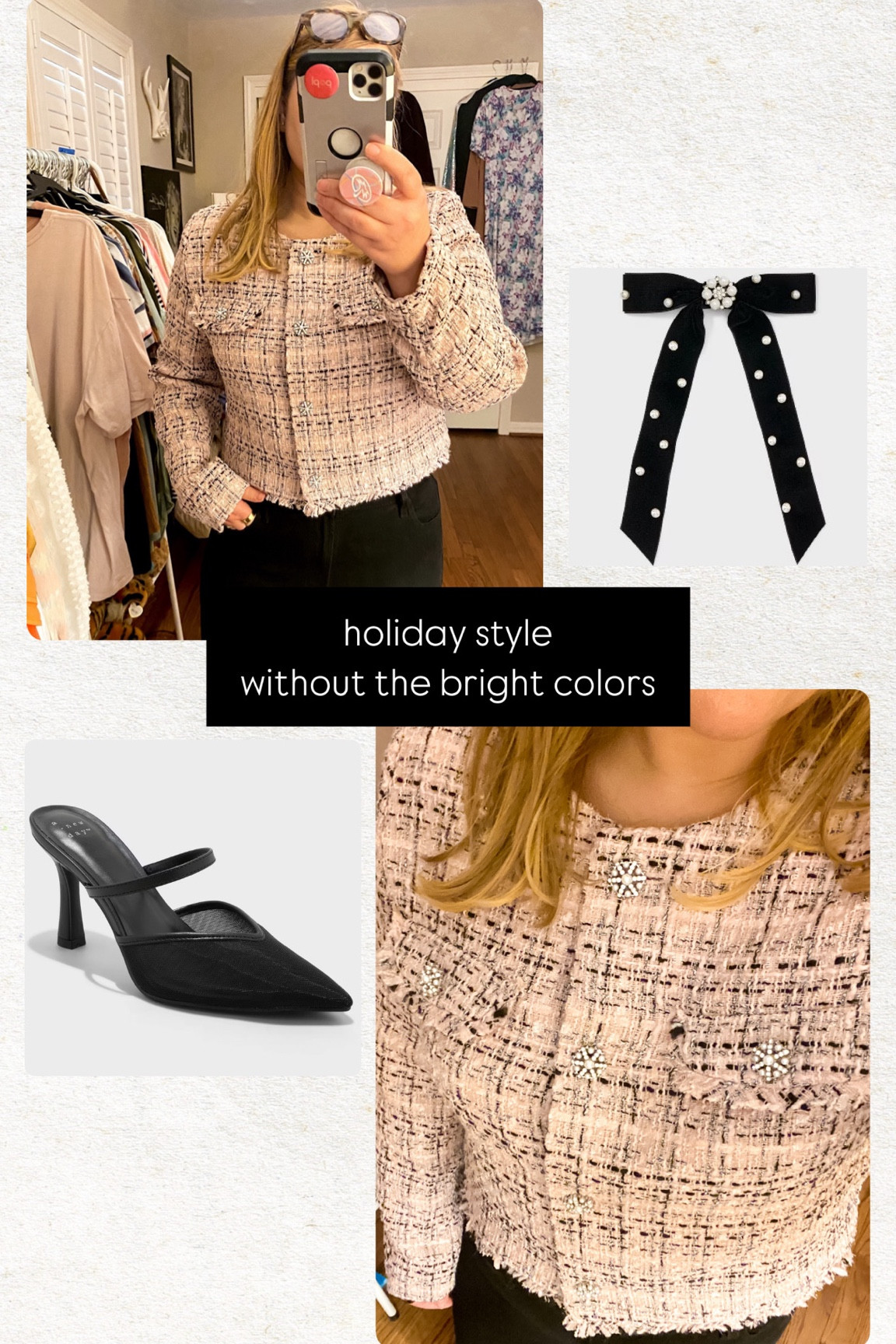 Velvet bow, mule heels, black heels, mesh heels, lady jacket, festive jacket, black hair bow, embellishment jacket, target style, target outfitt

#LTKHoliday #LTKFindsUnder50 #LTKWorkwear