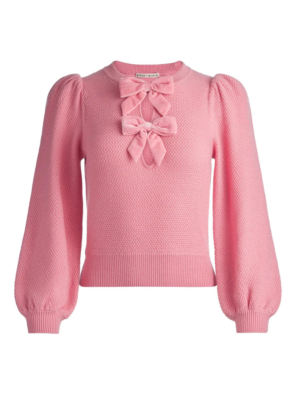 alice + olivia Doris puff-sleeve bow sweater - Pink | Farfetch Global