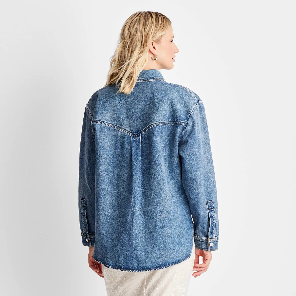 Women's Long Sleeve Collared Western Denim Button-Down Shirt - Future Collective Medium Wash | Target
