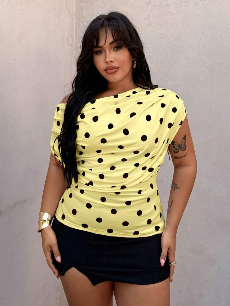 Rustia Plus Size Polka Dot Scoop Neck Sleeveless T-Shirt, Spring/Summer | SHEIN