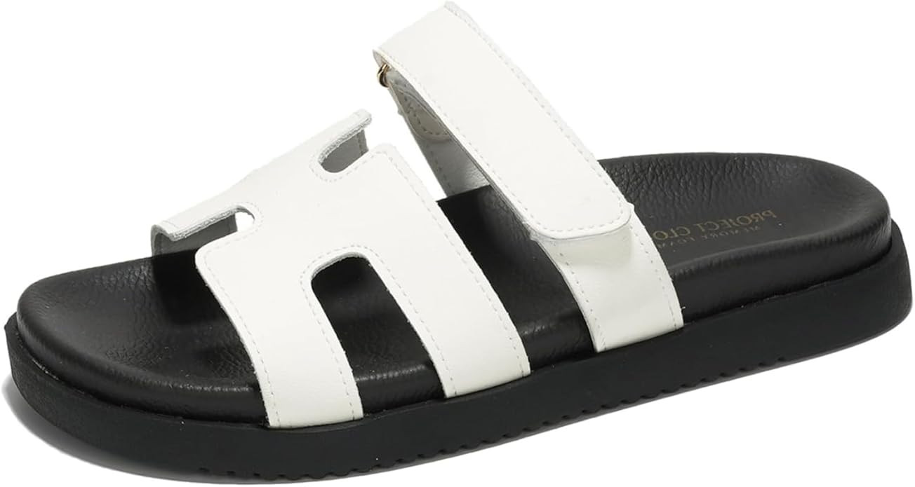 Leather Womens Sandals w/Strap Slip on Sandals Women Footwear w/Memory Foam - Womens Fashion Plat... | Amazon (US)