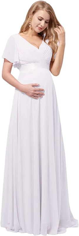 Ever-Pretty Womens Chiffon V-Neck A-line Ruched Summer Maternity Dresses with Sleeves 09890-USA | Amazon (US)