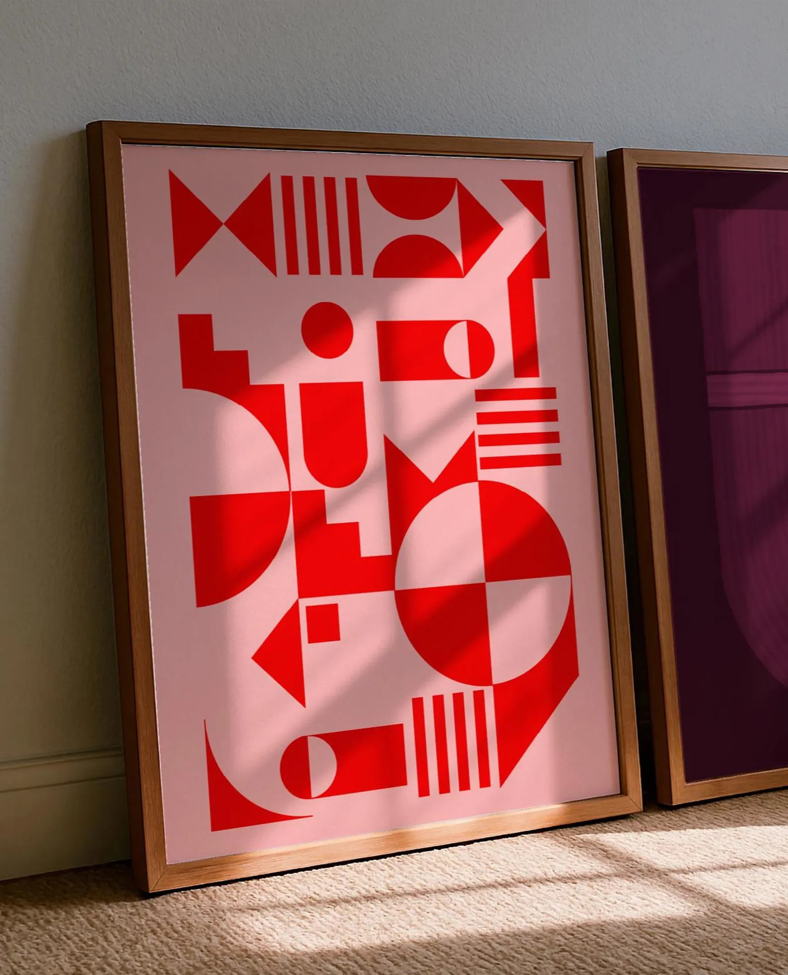 Geometric Red Poster Color Block Printable Mid Century Modern Wall Art Bauhaus Inspired Style Liv... | Etsy (US)