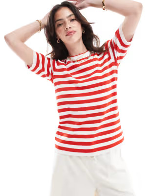 Object short sleeve knitted top in red and white stripe | ASOS (Global)