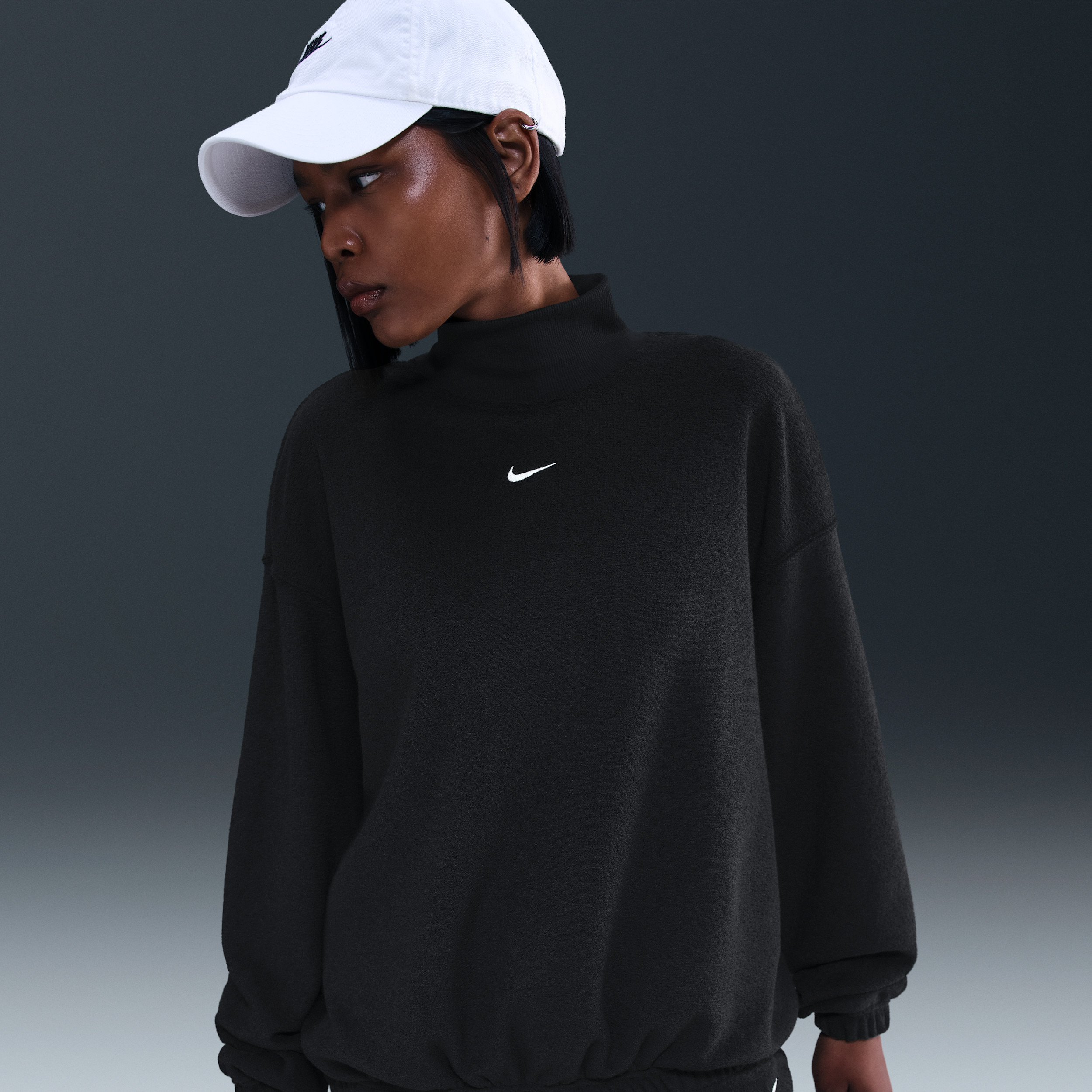 Women's Nike Sportswear Phoenix Plush Cozy Fleece Oversized Mock-Neck Top in Black | HV2741-010 | Nike (US)