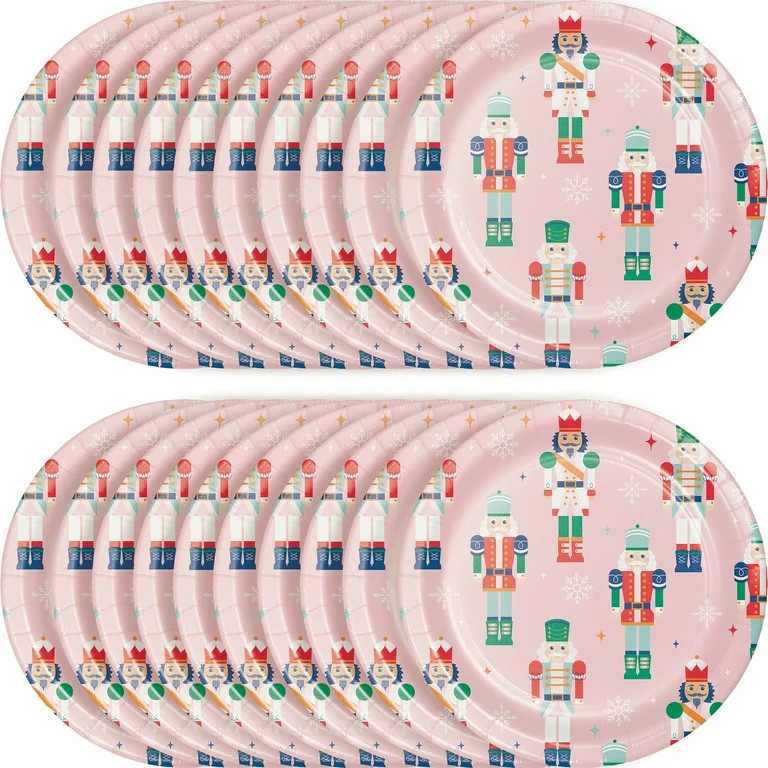 Nutcracker Christmas Disposable Paper Plates, 9", Pink, 20 Count, by Holiday Time | Walmart (US)