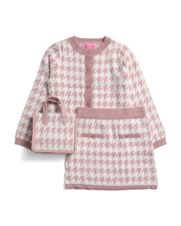 Girls 2pc Long Sleeve Eyelash Houndstooth Sweater Set With Purse | TJ Maxx