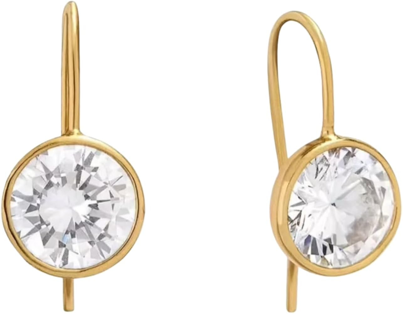 18k Gold Bezel Drop Earrings | 8mm-10mm Round Cubic Zirconia | Amazon (US)