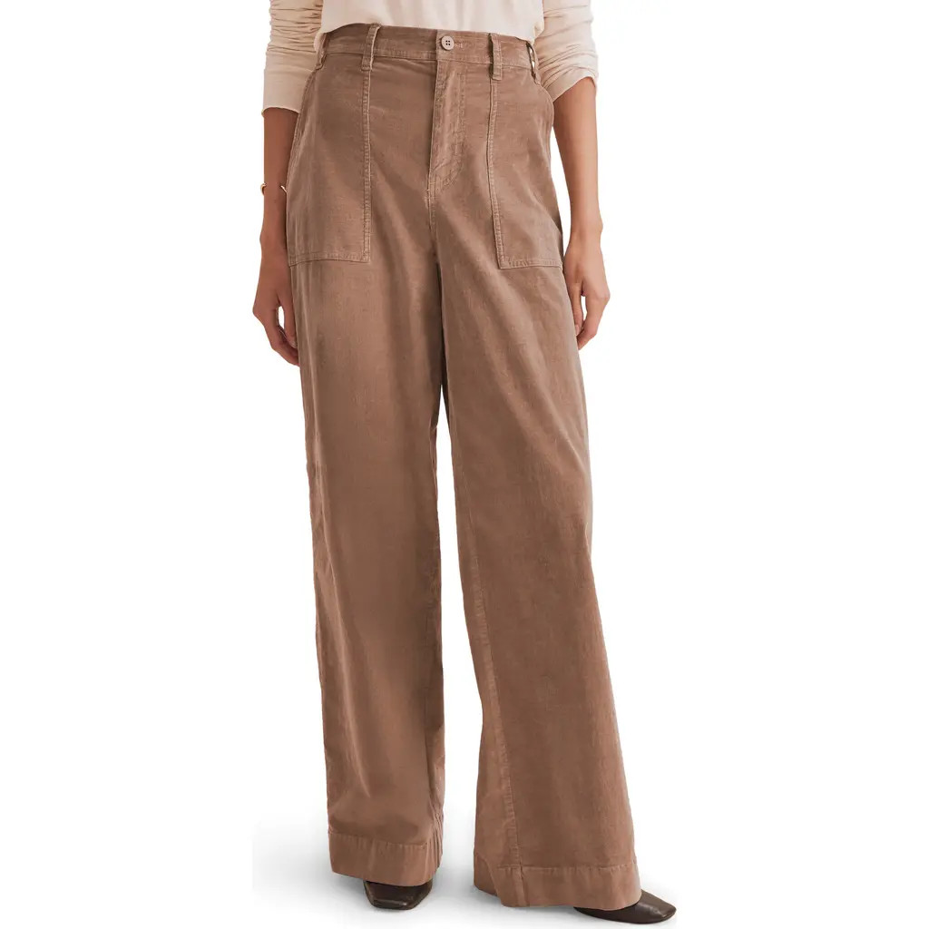 Splendid Colette Patch Pocket Wide Leg Corduroy Pants in Taupe at Nordstrom, Size Small | Nordstrom