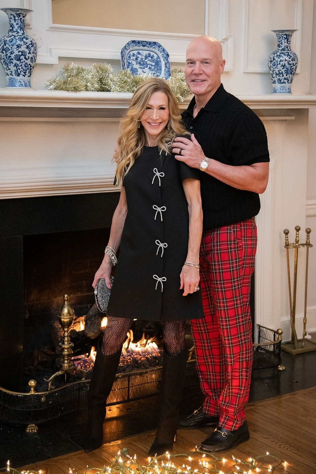 Holiday done right!  He’s wearing red tartan plaid pants, a short sleeve polo sweater and Gucci loafers, she’s wearing a black dress with darling rhinestone bows, patterned tights and black suede boots!  So festive and great for any party!


#LTKShoeCrush #LTKStyleTip #LTKHoliday
