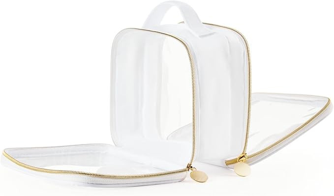 Clear Travel Makeup Bag Transparent Portable Toiletry Bags Two Compartments Cosmetic Bag with Han... | Amazon (US)