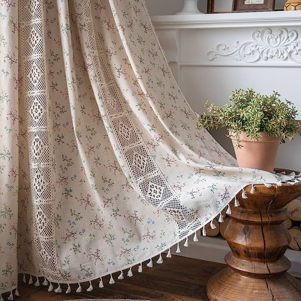 WAZZIO Boho Floral Patterned Semi Blackout Curtains 84 Inches Long 2 Panel Burg,Bohemian Farmhous... | Amazon (US)