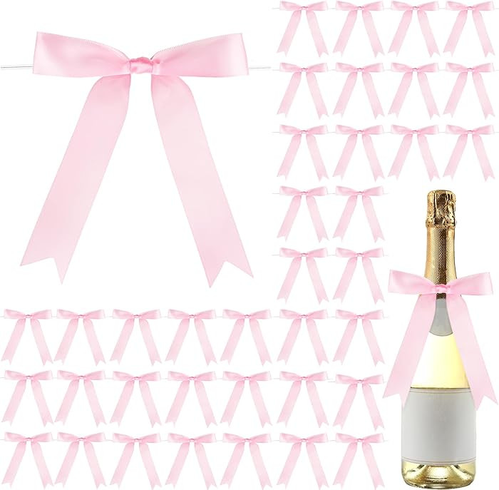 Riceshoot 50 Pcs Pink Satin Ribbon Bows 5x7 Inch Large Twist Tie Bow for Valentine Gift Wrapping ... | Amazon (US)