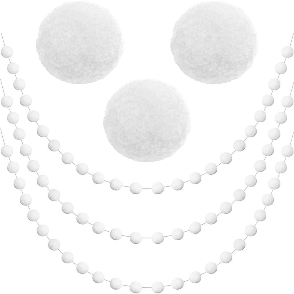 Jishi 3pk White Felt Pom Pom Garland Christmas Tree Decorations Indoor Home Decor, Cute Winter Wo... | Amazon (US)