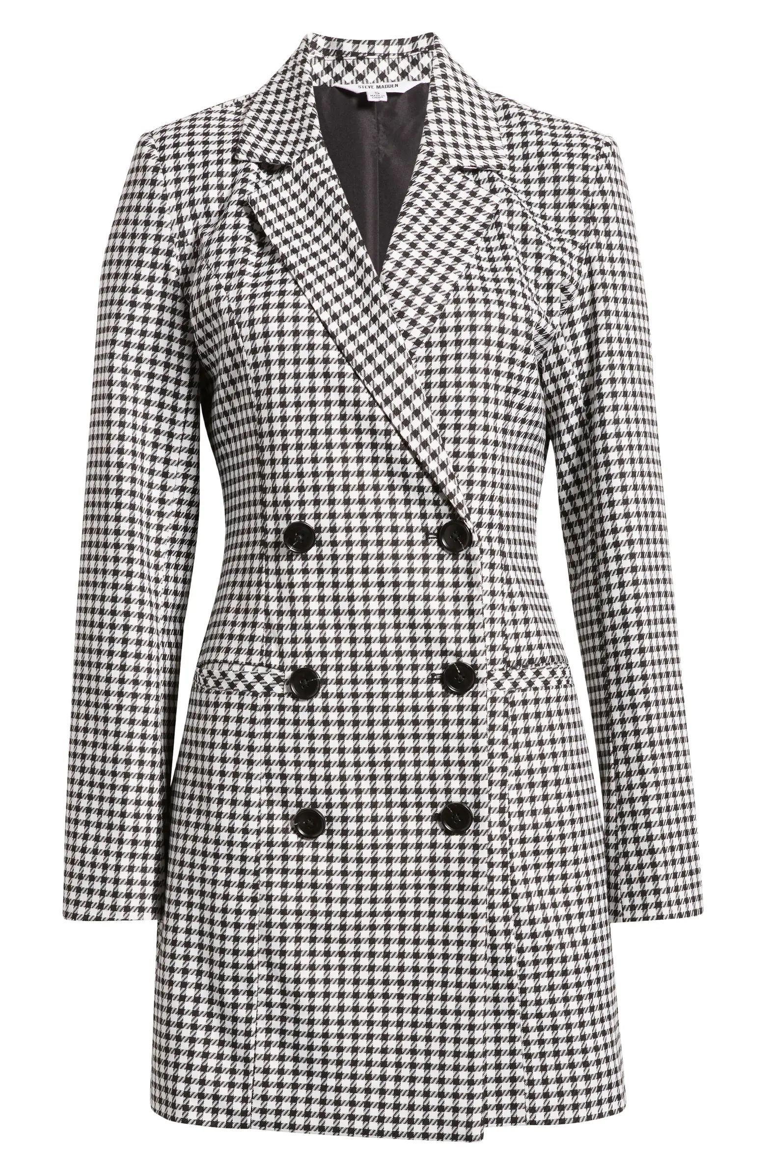 Double Breasted Houndstooth Check Long Sleeve Blazer Dress | Nordstrom