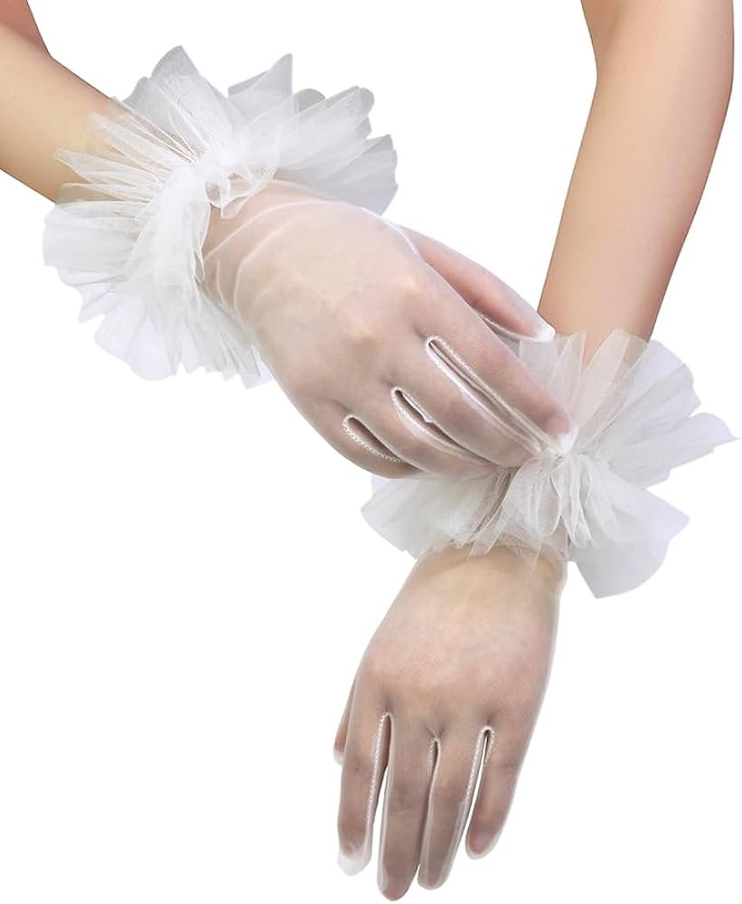 Wedding Bridal Short Tulle Ruffle Gloves for Women Tea Party Mesh Sheer Glove Opera Evening Chris... | Amazon (US)