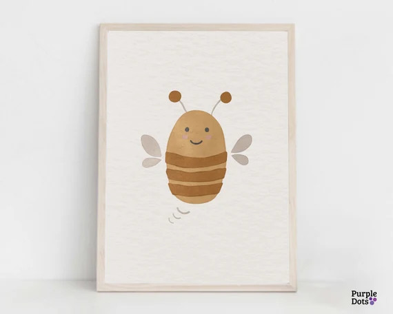Bee Boho Nursery Print Cute Baby Bee Animal Wall Art Minimal | Etsy | Etsy (US)