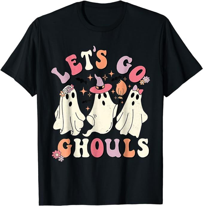 Let's Go Ghouls Halloween Ghost Outfit Costume Retro Groovy T-Shirt | Amazon (US)