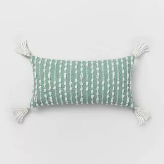 Oversized Lumbar Woven Pillow with Tassels Mint/White - Opalhouse™ | Target