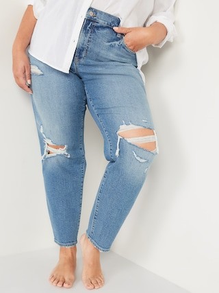 High-Waisted Secret-Slim Pockets O.G. Straight Plus-Size Ripped Jeans | Old Navy (US)