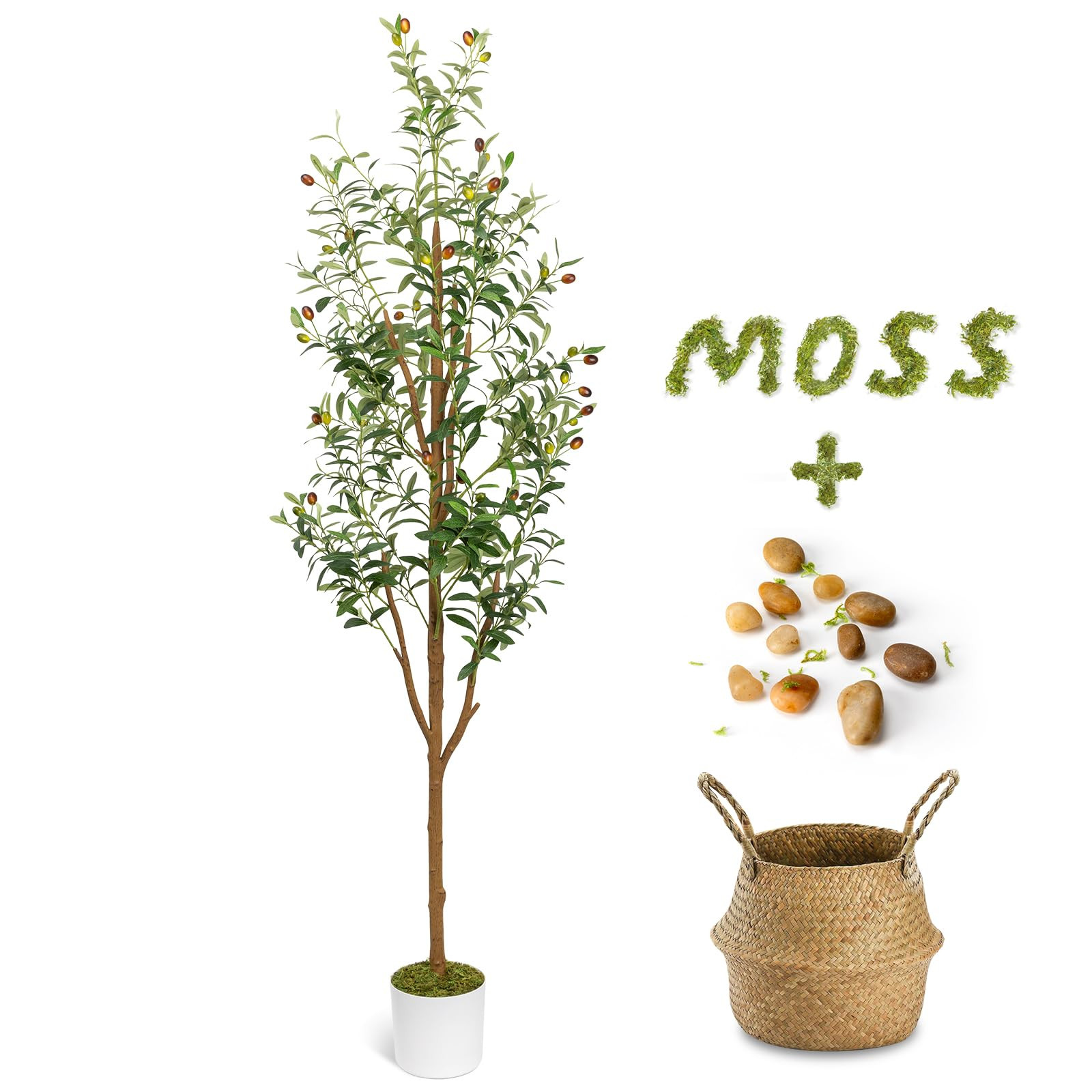 Árbol de olivo artificial de 6 pies, olivos falsos altos para interiores con maceta y cesta, ár... | Amazon (US)