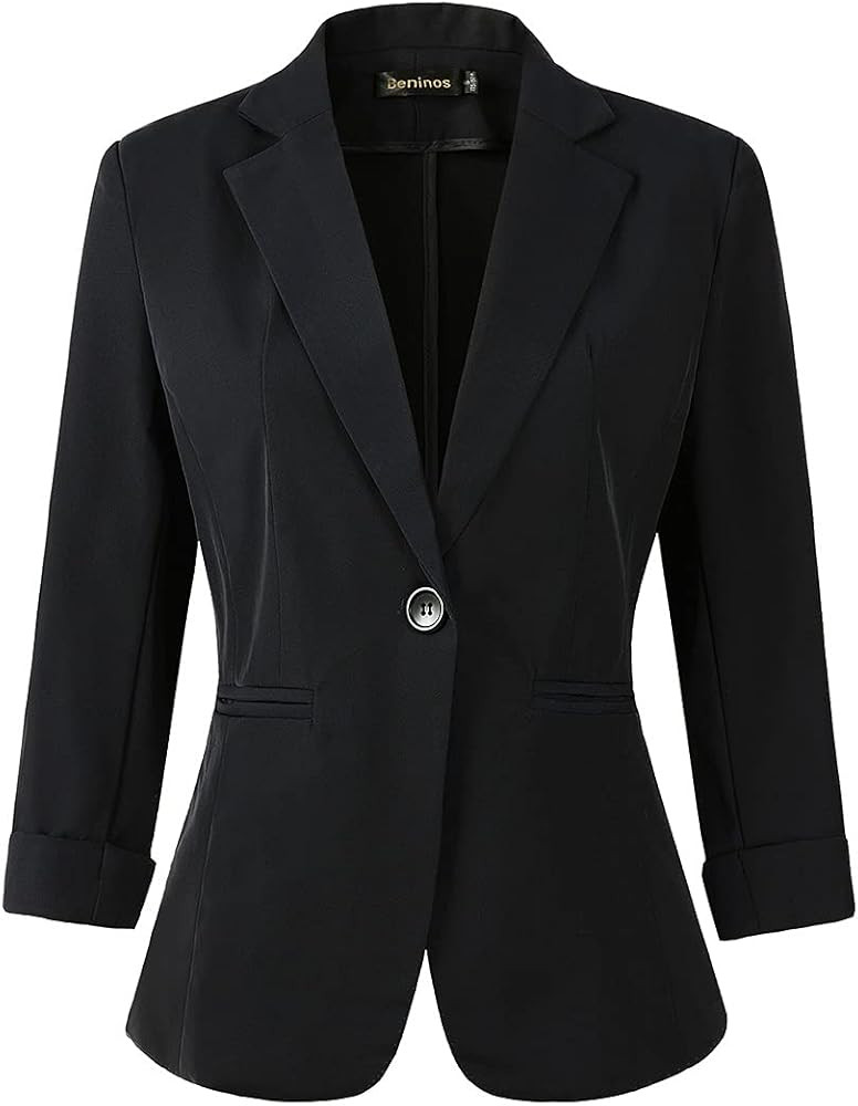 Womens 3/4 Sleeve Lightweight Office Work Suit Jacket Boyfriend Blazer | Amazon (US)