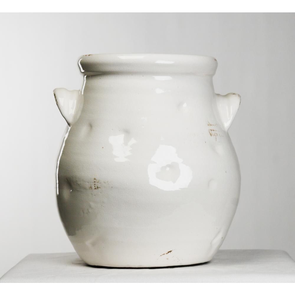 Zentique Ceramic Disressed White w/Handle Decorative Vase-7156 M White - The Home Depot | The Home Depot