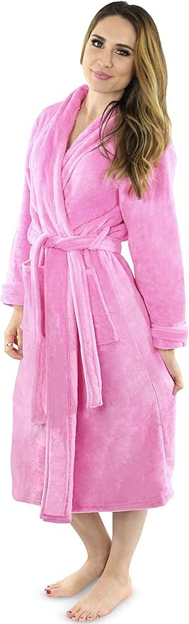 NY Threads Women Fleece Shawl Collar Bathrobe - Plush Long Robe | Amazon (US)