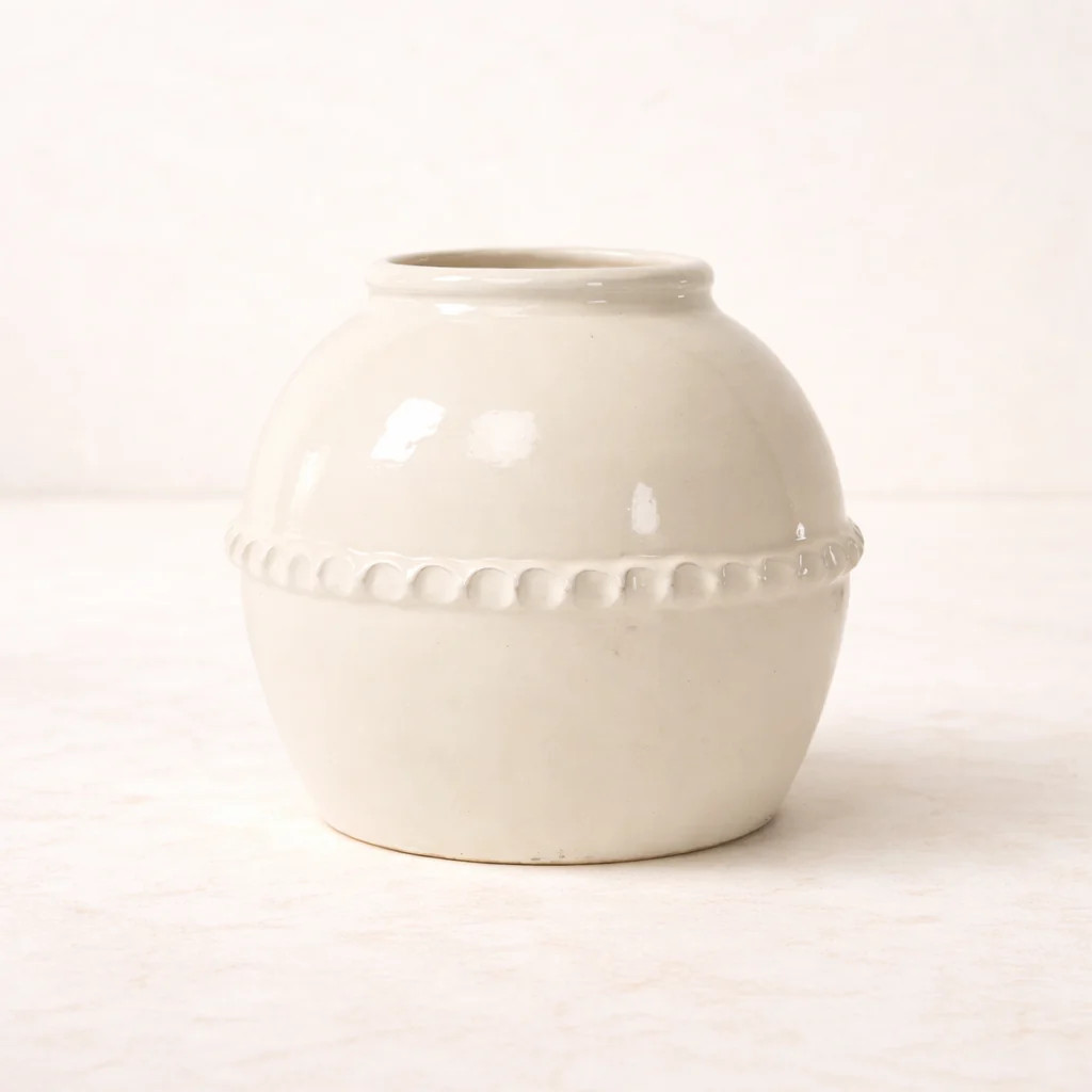 Ceramic Off White Decorative Lace Pot | By Luxe B Co. | luxe bCO