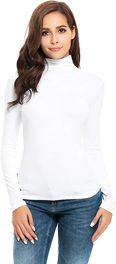 Womens Long Sleeve Mock Turtleneck Stretch Fitted Underscrubs Layer Tee Tops | Amazon (US)