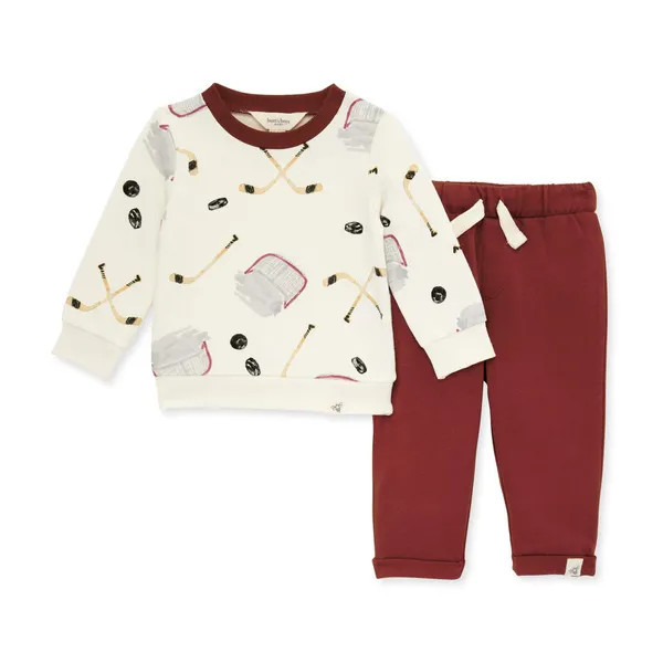 Ice Hockey French Terry Sweatshirt & Pant Set - 0-3 Months | Burts Bees Baby