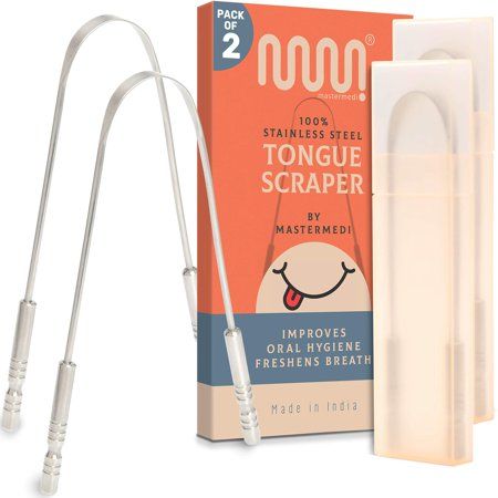 Tongue Scraper with Travel Case - 2 Pack, Fights Bad Breath, Medical Grade 100% Stainless Steel, Gre | Walmart (US)
