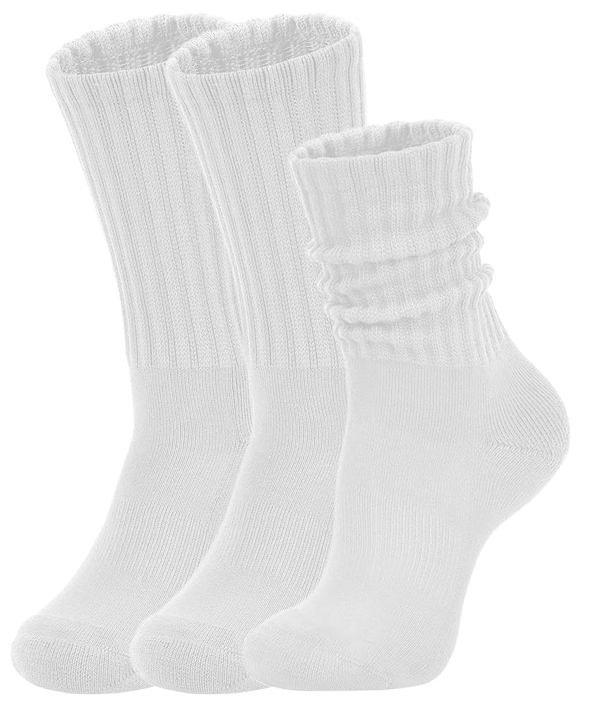 Women's Slouch Crew Socks Retro Solid Scrunch Boot Chunky Ribbed Cozy Cotton Calf Socks 3 Pack Si... | Amazon (US)