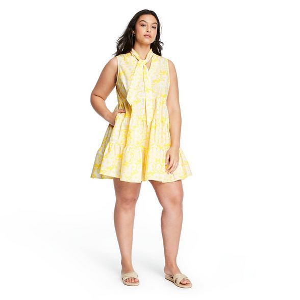 Women's Floral Tiered Dress - Lisa Marie Fernandez for Target (Regular & Plus) Yellow/White | Target