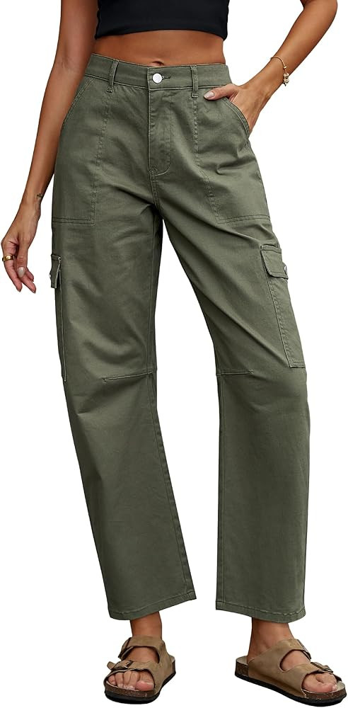 Eddoyee Barrel Jeans Women Cargo Ankle Pants Casual Wide Leg Baggy Denim Pants High Waist Trouser... | Amazon (US)