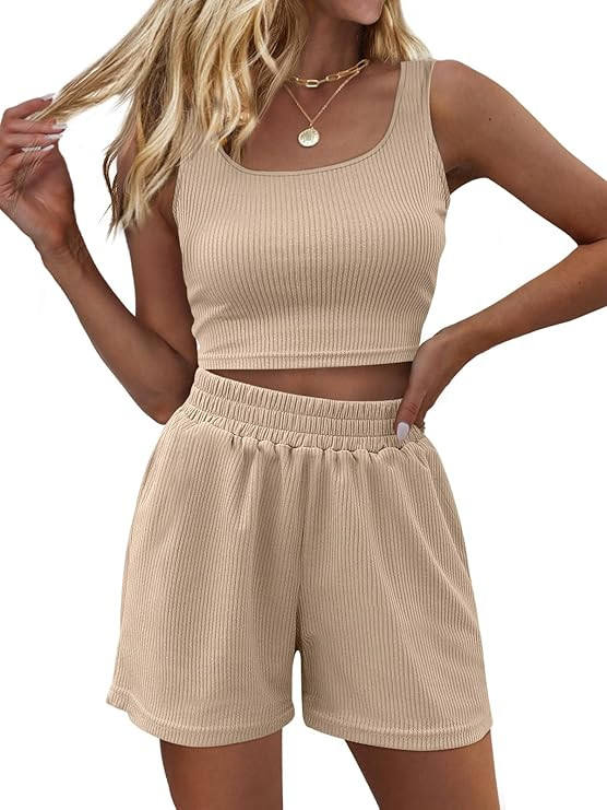Trendy Queen Two Piece Summer Outfits Women Shorts Sets 2 Piece Sleeveless Matching Lounge Crop T... | Amazon (US)