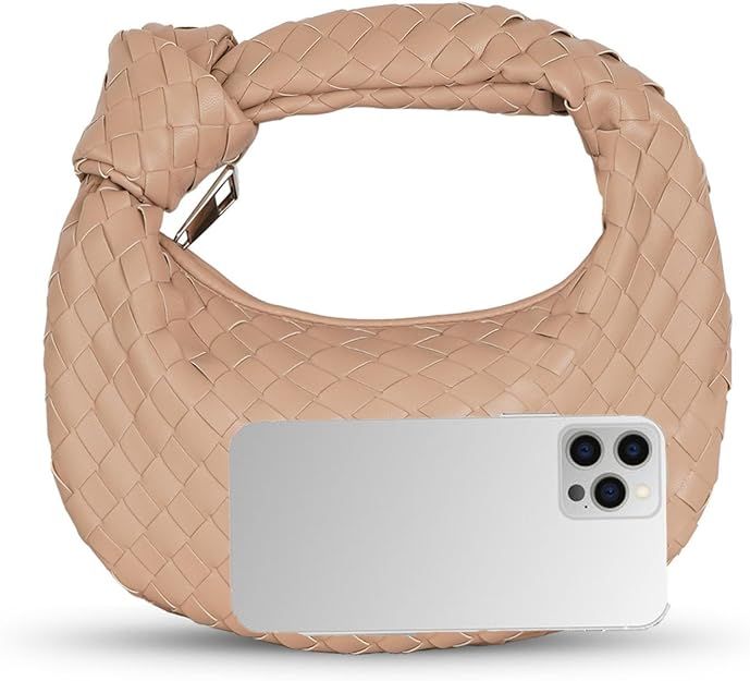 Nirmeiu Woven Handbag for Women PU Shoulder Bag Small Leather Purses Fashion Mini Clutch khaki | Amazon (US)