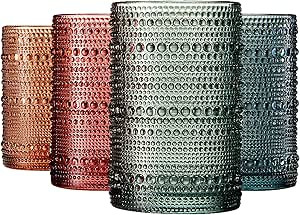 Vintage Hobnail Beaded Highball Drinking Glasses | Set of 4 | Muted Color, Hobnails Glass 14oz Mu... | Amazon (US)