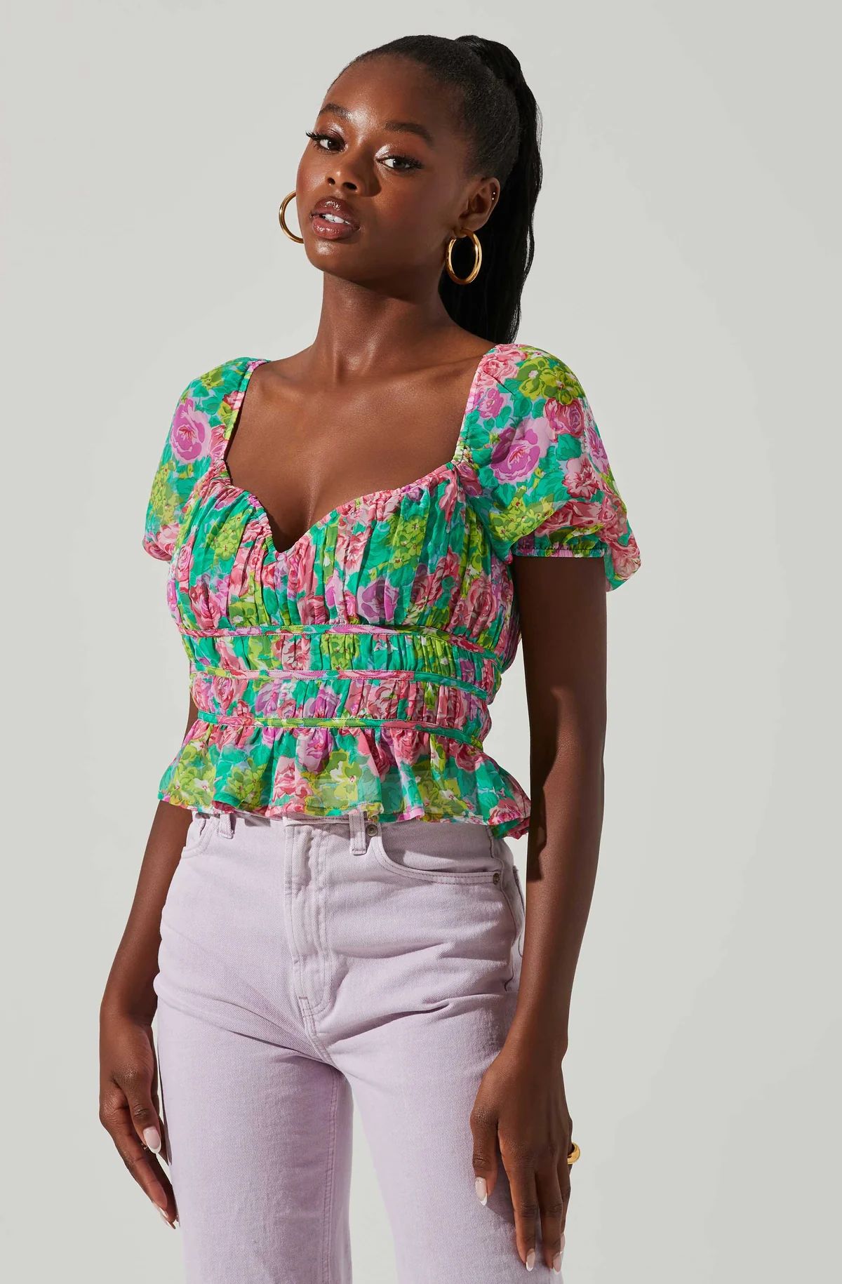 Leigh Floral Pleated Puff Sleeve Top | ASTR The Label (US)